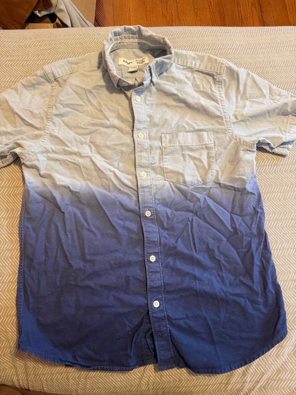 Old Navy Men’s Small Slim Built-In Flex Blue Ombré Oxford Short Sleeve Shirt